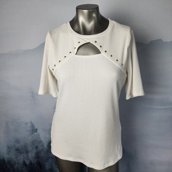 I.N.C. International Concepts Ribbed Studded Cutout Top | Women's Large - Picture 1 of 14